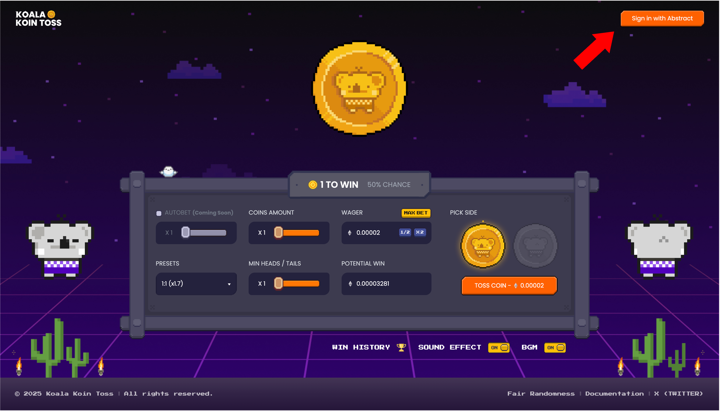 Koala Koin Toss Gameplay Step 1